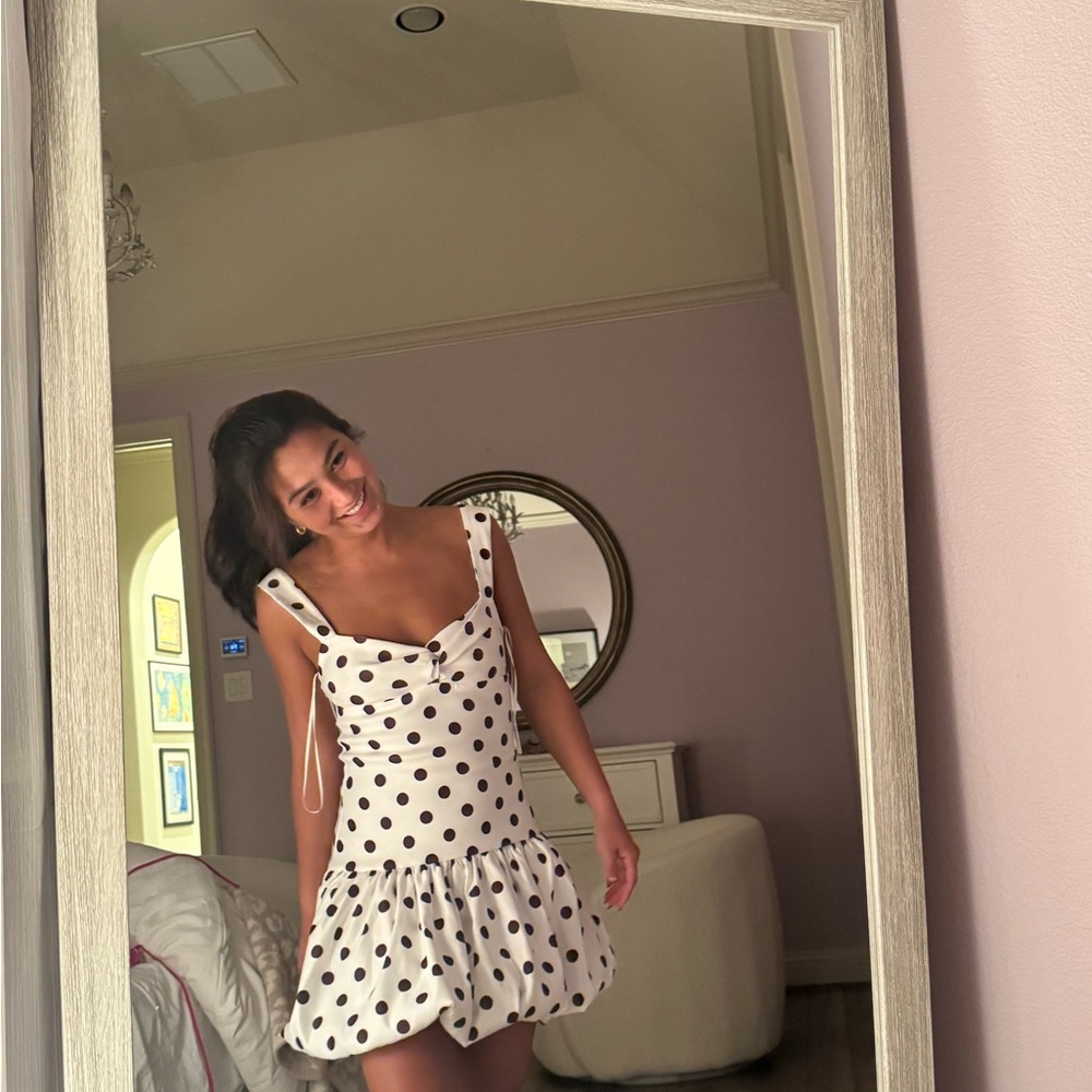 Zara White and Black Mini Dress with Polka Dots